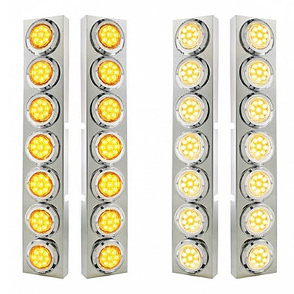 Stainless Steel Front Air Cleaner Bracket With 14 X 9 Amber LED 2" Reflector Lights & Bezel For Kenworth - Amber LEDs (Amber or Clear Lens)