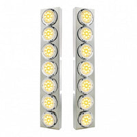 Stainless Steel Front Air Cleaner Bracket With 14 X 9 Amber LED 2" Reflector Lights & Bezel For Kenworth - Amber LEDs (Amber or Clear Lens)