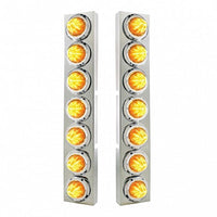 Stainless Steel Front Air Cleaner Bracket With 14 X 9 Amber LED 2" Beehive Lights & Bezels For Kenworth - Amber LEDs (Amber or Clear Lens)