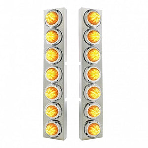 Stainless Steel Front Air Cleaner Bracket With 14 X 9 Amber LED 2" Beehive Lights & Bezels For Kenworth - Amber LEDs (Amber or Clear Lens)