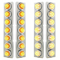 Stainless Steel Front Air Cleaner Bracket With 14 X 9 Amber LED 2" Beehive Lights & Bezels For Kenworth - Amber LEDs (Amber or Clear Lens)