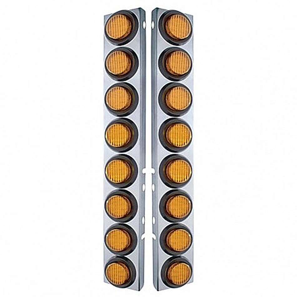 Stainless Steel Front Air Cleaner Bracket With 16 X 9 LED 2" Lights For Peterbilt - Amber LED (Amber or Clear Lens)