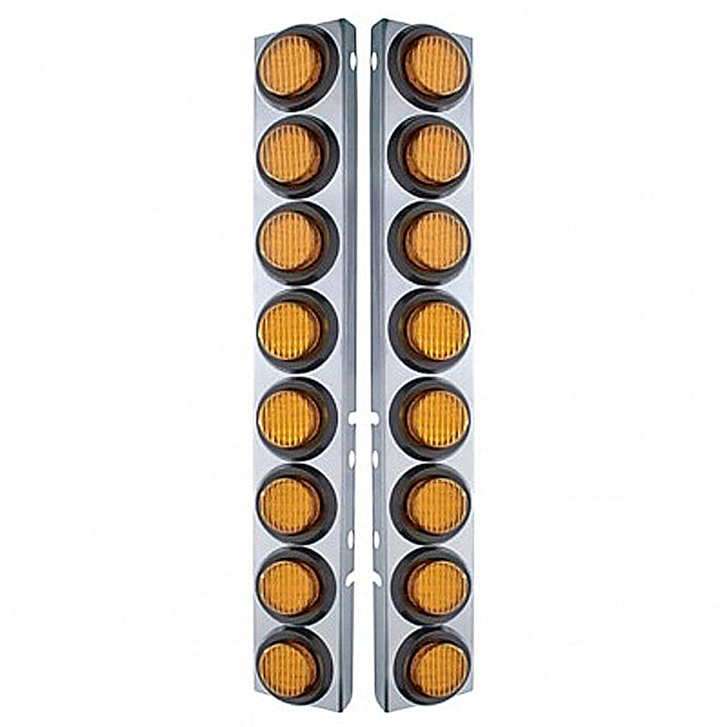 Stainless Steel Front Air Cleaner Bracket With 16 X 9 LED 2" Lights For Peterbilt - Amber LED (Amber or Clear Lens)