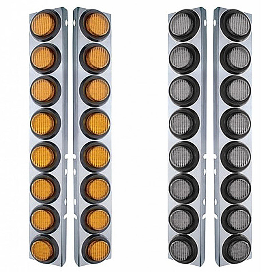 Stainless Steel Front Air Cleaner Bracket With 16 X 9 LED 2" Lights For Peterbilt - Amber LED (Amber or Clear Lens)