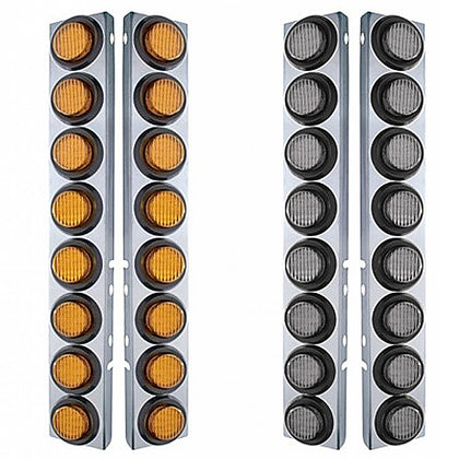 Stainless Steel Front Air Cleaner Bracket With 16 X 9 LED 2" Lights For Peterbilt - Amber LED (Amber or Clear Lens)