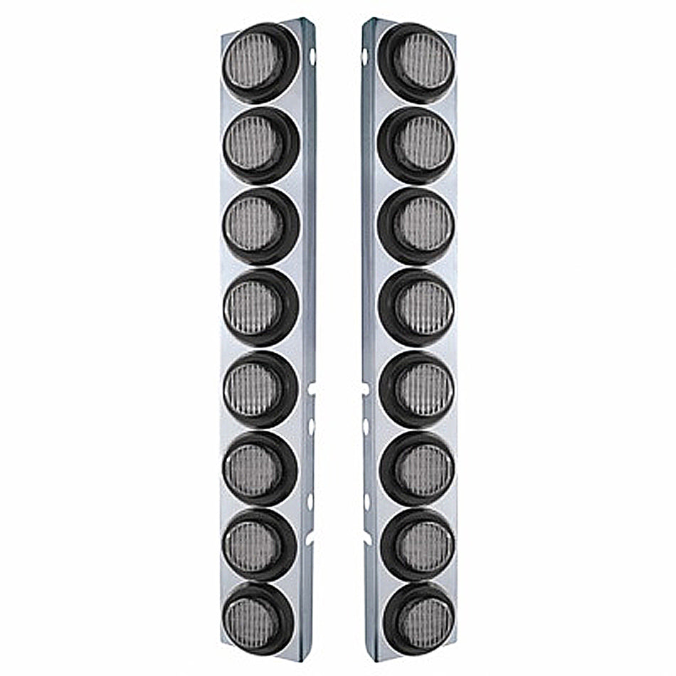 Stainless Steel Front Air Cleaner Bracket With 16 X 9 LED 2" Lights For Peterbilt - Amber LED (Amber or Clear Lens)