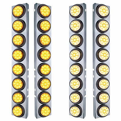 Stainless Steel Front Air Cleaner Bracket With 16 X 9 LED 2" Reflector Lights For Peterbilt - Amber LED (Amber or Clear Lens)