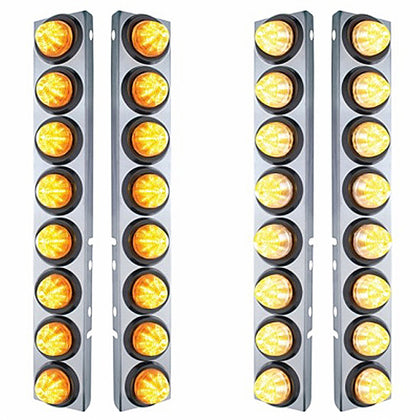 Stainless Steel Front Air Cleaner Bracket With 16 X 9 LED 2" Beehive Lights For Peterbilt - Amber LEDs (Amber or Clear Lens)