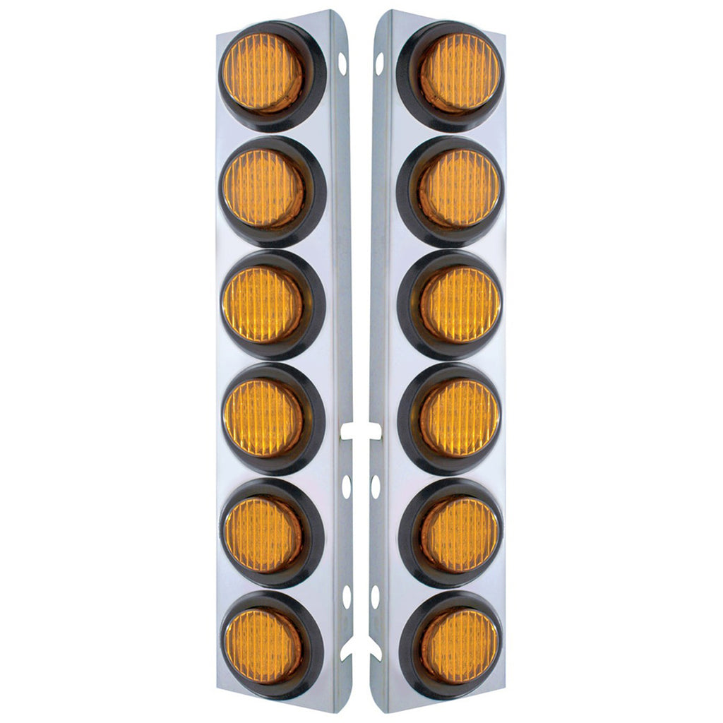 Stainless Steel Front Air Cleaner Bracket With 12 X 9 LED 2" Lights For Peterbilt - Amber LED (Amber or Clear Lens)