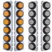 Stainless Steel Front Air Cleaner Bracket With 12 X 9 LED 2" Lights For Peterbilt - Amber LED (Amber or Clear Lens)