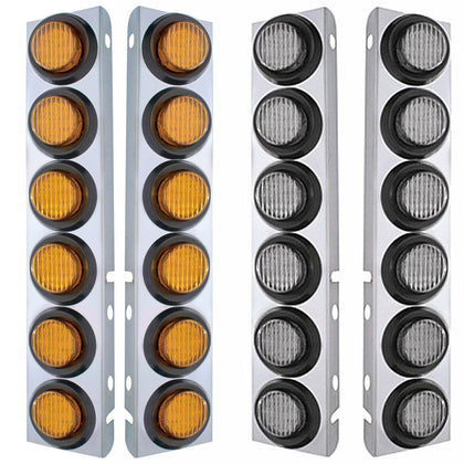 Stainless Steel Front Air Cleaner Bracket With 12 X 9 LED 2" Lights For Peterbilt - Amber LED (Amber or Clear Lens)