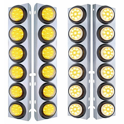 Stainless Steel Front Air Cleaner Bracket With 12 X 9 LED 2" Reflector Lights For Peterbilt - Amber LEDs (Amber or Clear Lens)