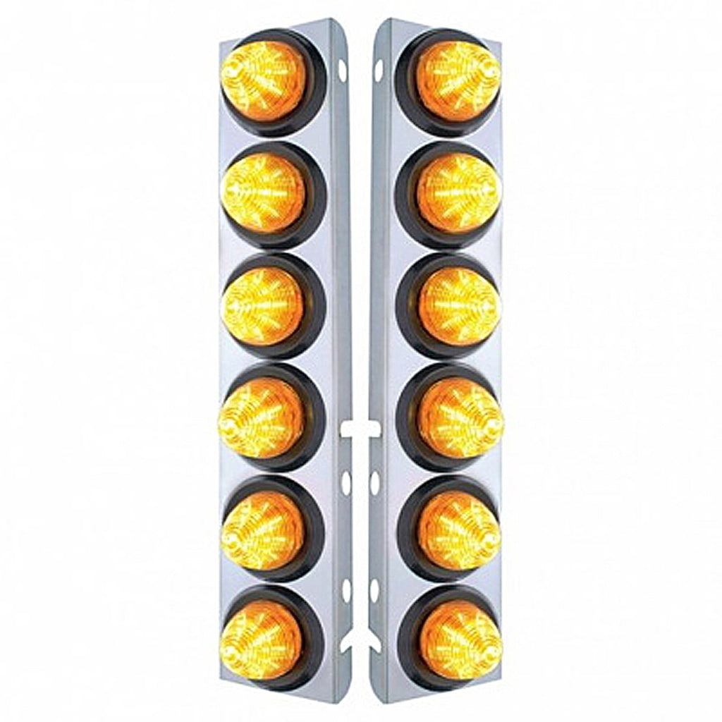 Stainless Steel Front Air Cleaner Bracket With 12 X 9 LED 2" Beehive Lights For Peterbilt - Amber LEDs (Amber or Clear Lens)