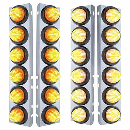 Stainless Steel Front Air Cleaner Bracket With 12 X 9 LED 2" Beehive Lights For Peterbilt - Amber LEDs (Amber or Clear Lens)