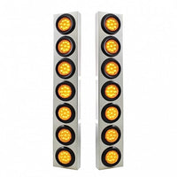 Stainless Steel Front Air Cleaner Bracket With 14 X 9 LED 2" Lights Bezel For Kenworth - Amber LEDs (Amber or Clear Lens)