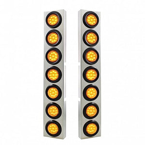 Stainless Steel Front Air Cleaner Bracket With 14 X 9 LED 2" Lights Bezel For Kenworth - Amber LEDs (Amber or Clear Lens)