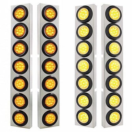 Stainless Steel Front Air Cleaner Bracket With 14 X 9 LED 2" Lights Bezel For Kenworth - Amber LEDs (Amber or Clear Lens)