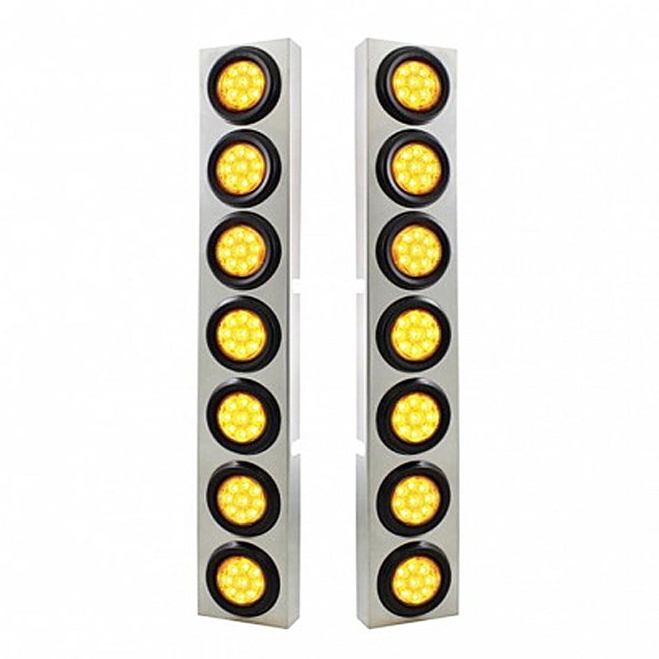 Stainless Steel Front Air Cleaner Bracket With 14 X 9 Amber LED 2" Reflector Lights For Kenworth - Amber LEDs (Amber or Clear Lens)