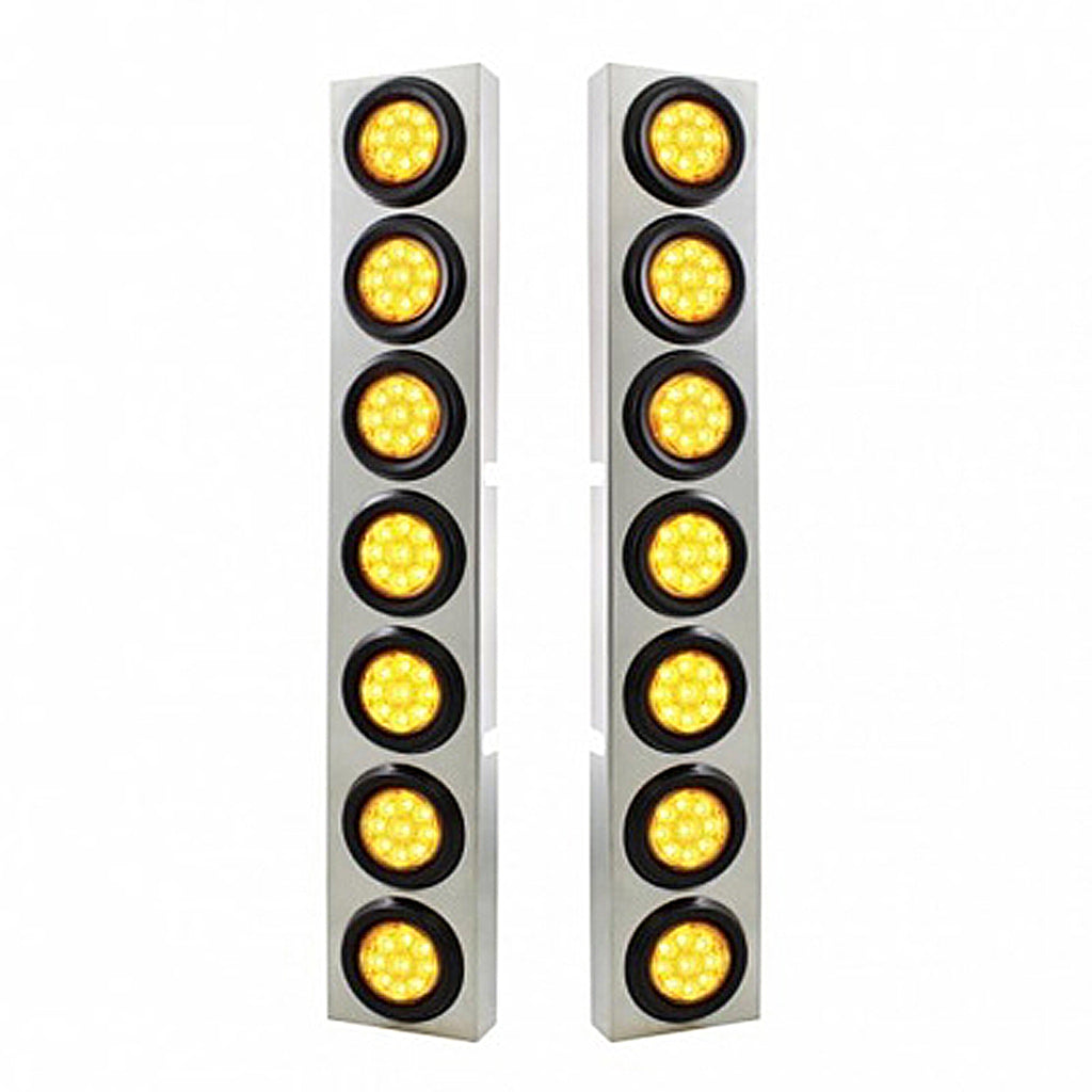 Stainless Steel Front Air Cleaner Bracket With 14 X 9 Amber LED 2" Reflector Lights For Kenworth - Amber LEDs (Amber or Clear Lens)