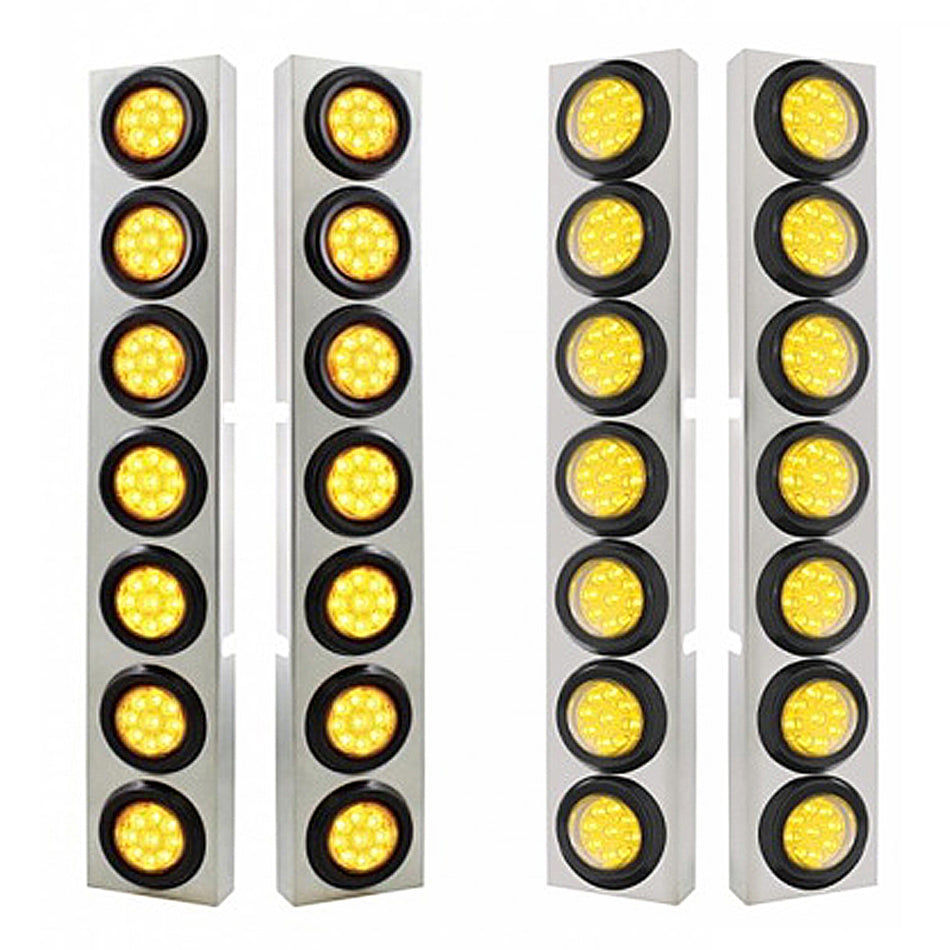 Stainless Steel Front Air Cleaner Bracket With 14 X 9 Amber LED 2" Reflector Lights For Kenworth - Amber LEDs (Amber or Clear Lens)