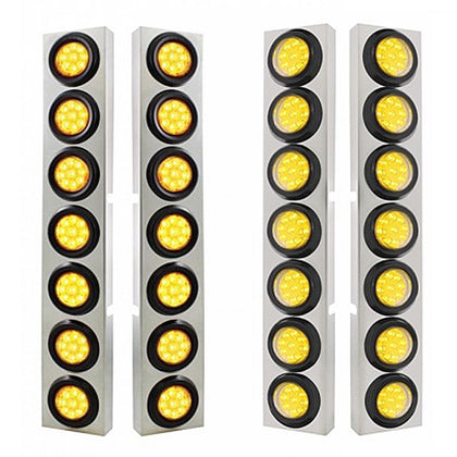 Stainless Steel Front Air Cleaner Bracket With 14 X 9 Amber LED 2" Reflector Lights For Kenworth - Amber LEDs (Amber or Clear Lens)