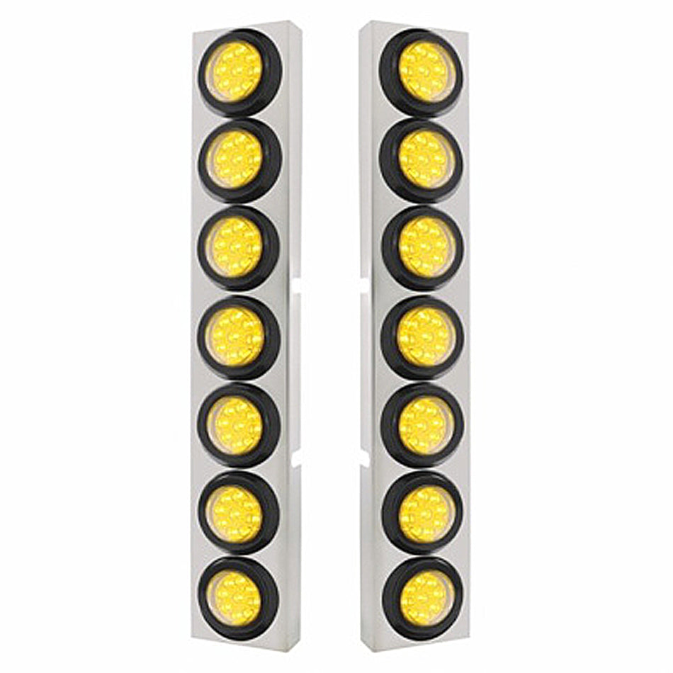 Stainless Steel Front Air Cleaner Bracket With 14 X 9 Amber LED 2" Reflector Lights For Kenworth - Amber LEDs (Amber or Clear Lens)