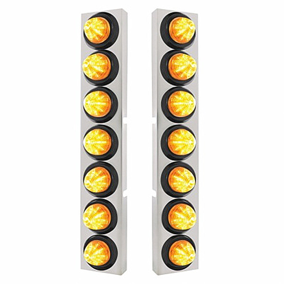 Stainless Steel Front Air Cleaner Bracket w/ 14 X 9 LED 2" Beehive Lights Bezel For Kenworth - Amber LEDs (Amber or Clear Lens)