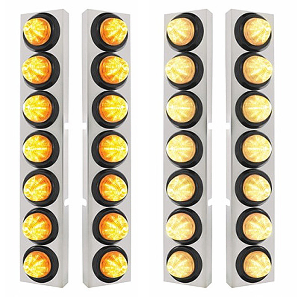 Stainless Steel Front Air Cleaner Bracket w/ 14 X 9 LED 2" Beehive Lights Bezel For Kenworth - Amber LEDs (Amber or Clear Lens)