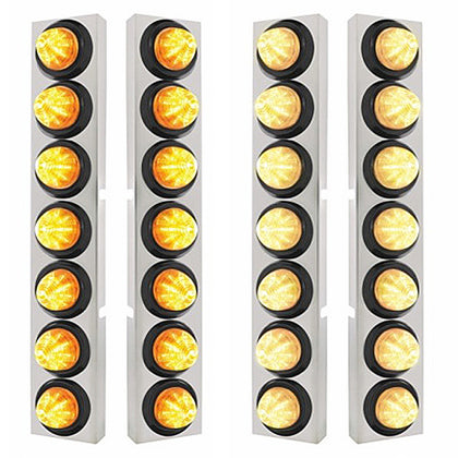 Stainless Steel Front Air Cleaner Bracket w/ 14 X 9 LED 2" Beehive Lights Bezel For Kenworth - Amber LEDs (Amber or Clear Lens)