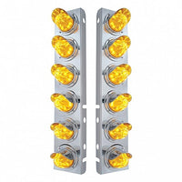 Stainless Steel Front Air Cleaner Bracket With 12 X 11 LED Watermelon Lights & Visors For Peterbilt - Amber LEDs (Amber or Clear Lens)