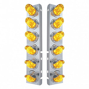 Stainless Steel Front Air Cleaner Bracket With 12 X 11 LED Watermelon Lights & Visors For Peterbilt - Amber LEDs (Amber or Clear Lens)