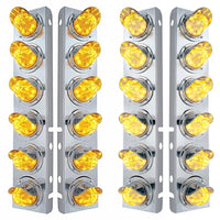 Stainless Steel Front Air Cleaner Bracket With 12 X 11 LED Watermelon Lights & Visors For Peterbilt - Amber LEDs (Amber or Clear Lens)