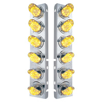 Stainless Steel Front Air Cleaner Bracket With 12 X 11 LED Watermelon Lights & Visors For Peterbilt - Amber LEDs (Amber or Clear Lens)