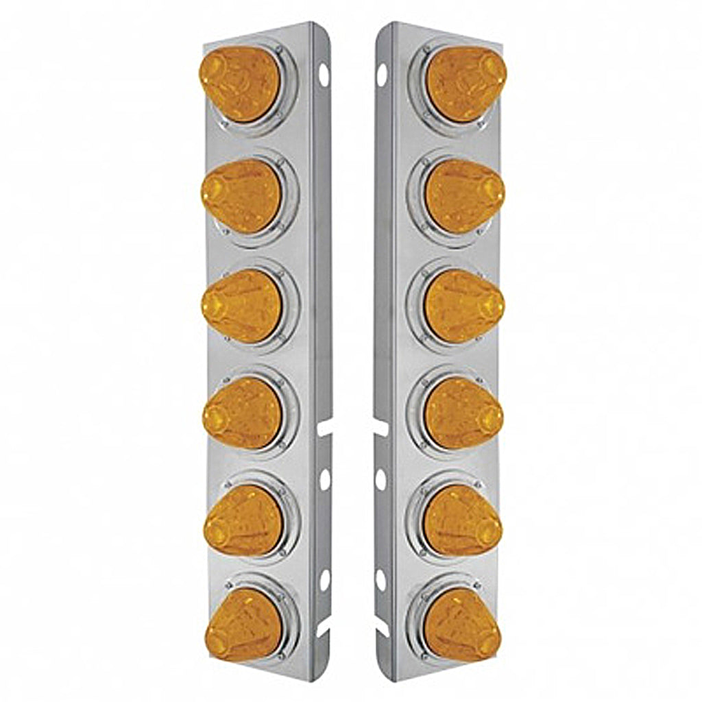 Stainless Steel Front Air Cleaner Bracket w/ 12 X 11 LED Watermelon Lights & Bezels For Peterbilt - Amber LEDs (Amber or Clear Lens)