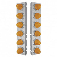 Stainless Steel Front Air Cleaner Bracket w/ 12 X 11 LED Watermelon Lights & Bezels For Peterbilt - Amber LEDs (Amber or Clear Lens)