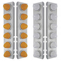 Stainless Steel Front Air Cleaner Bracket w/ 12 X 11 LED Watermelon Lights & Bezels For Peterbilt - Amber LEDs (Amber or Clear Lens)