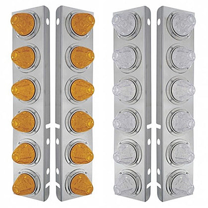 Stainless Steel Front Air Cleaner Bracket w/ 12 X 11 LED Watermelon Lights & Bezels For Peterbilt - Amber LEDs (Amber or Clear Lens)