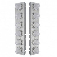 Stainless Steel Front Air Cleaner Bracket w/ 12 X 11 LED Watermelon Lights & Bezels For Peterbilt - Amber LEDs (Amber or Clear Lens)