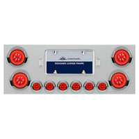 Stainless Steel Rear Center Panel With 4 X 21 LED 4" GloLight w/ 6 X 9 LED 2" Lights & Visors - Red LEDs (Red or Clear Lens)