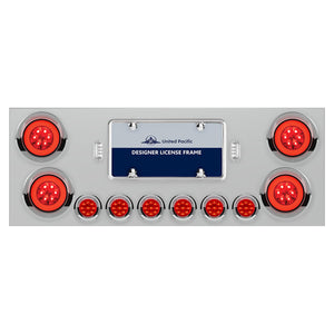 Stainless Steel Rear Center Panel With 4 X 21 LED 4" GloLight w/ 6 X 9 LED 2" Lights & Visors - Red LEDs (Red or Clear Lens)
