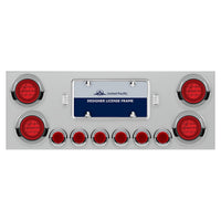 Stainless Steel Rear Center Panel With 4 X 21 LED 4" GloLight w/ 6 X 9 LED 2" Lights & Visors - Red LEDs (Red or Clear Lens)