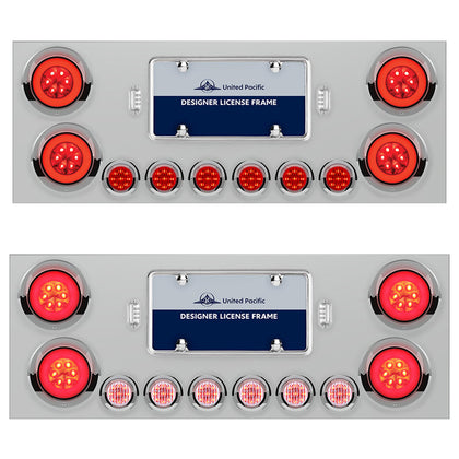 Stainless Steel Rear Center Panel With 4 X 21 LED 4" GloLight w/ 6 X 9 LED 2" Lights & Visors - Red LEDs (Red or Clear Lens)