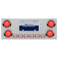 Stainless Steel Rear Center Panel With 4 X 21 LED 4" GloLight w/ 6 X 9 LED 2" Lights & Visors - Red LEDs (Red or Clear Lens)