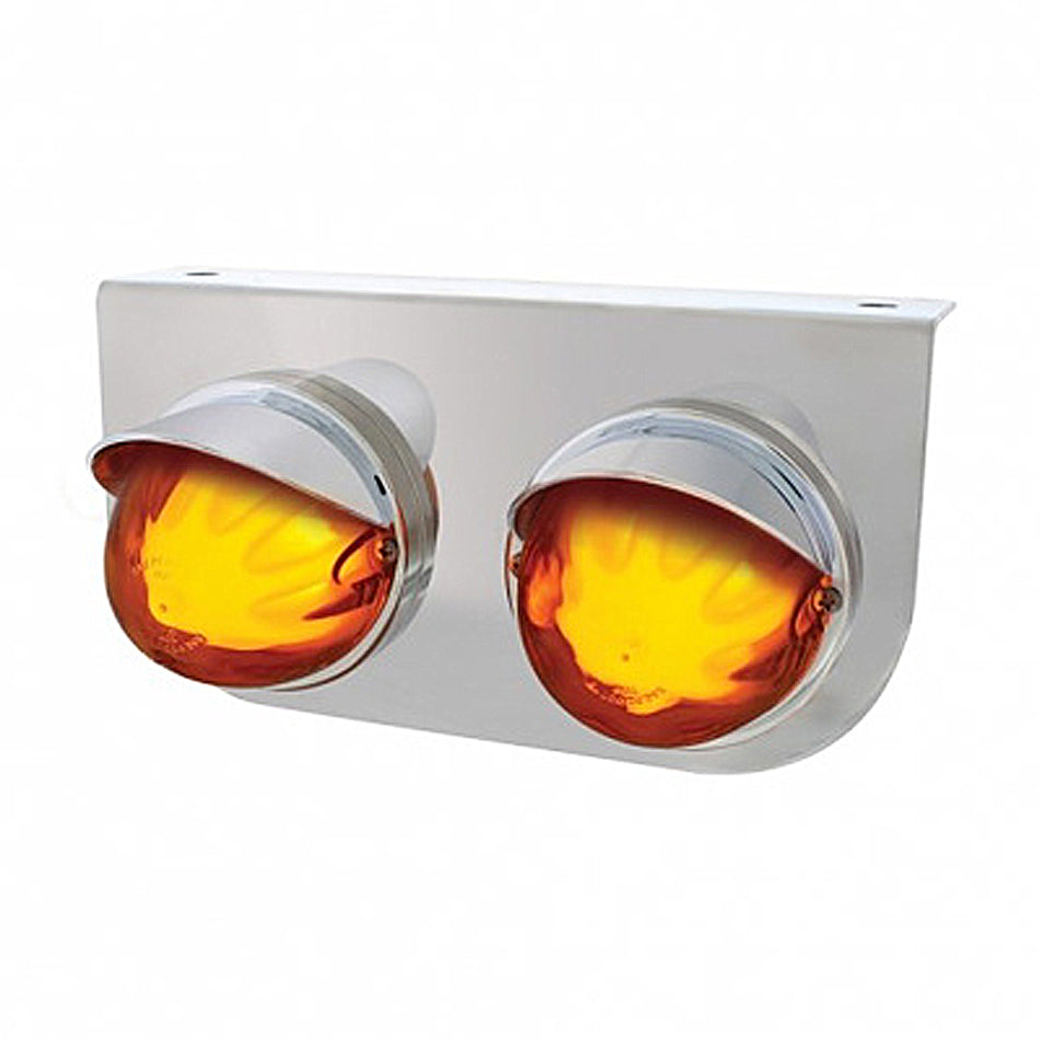 Stainless Steel Light Bracket With 2 X 9 LED Dual Function Watermelon GloLight & Visors - Amber LEDs (Amber or Clear Lens)