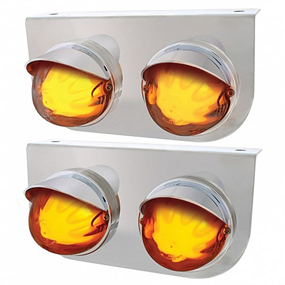 Stainless Steel Light Bracket With 2 X 9 LED Dual Function Watermelon GloLight & Visors - Amber LEDs (Amber or Clear Lens)
