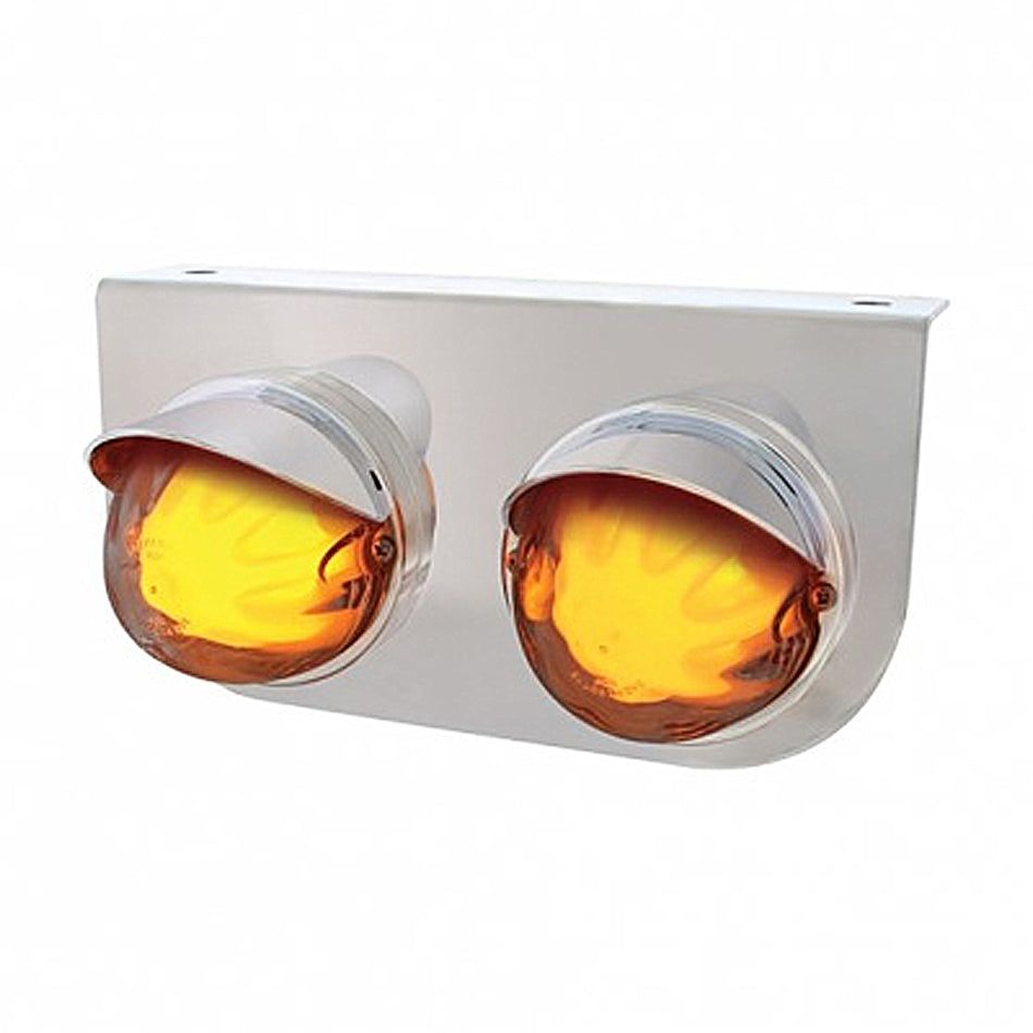 Stainless Steel Light Bracket With 2 X 9 LED Dual Function Watermelon GloLight & Visors - Amber LEDs (Amber or Clear Lens)