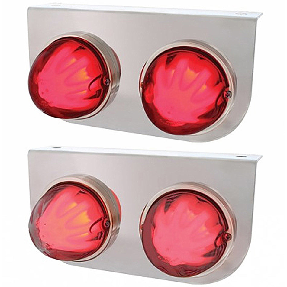 Stainless Light Bracket With 2 X 9 LED Dual Function Watermelon GloLight - Red LEDs (Red or Clear Lens)