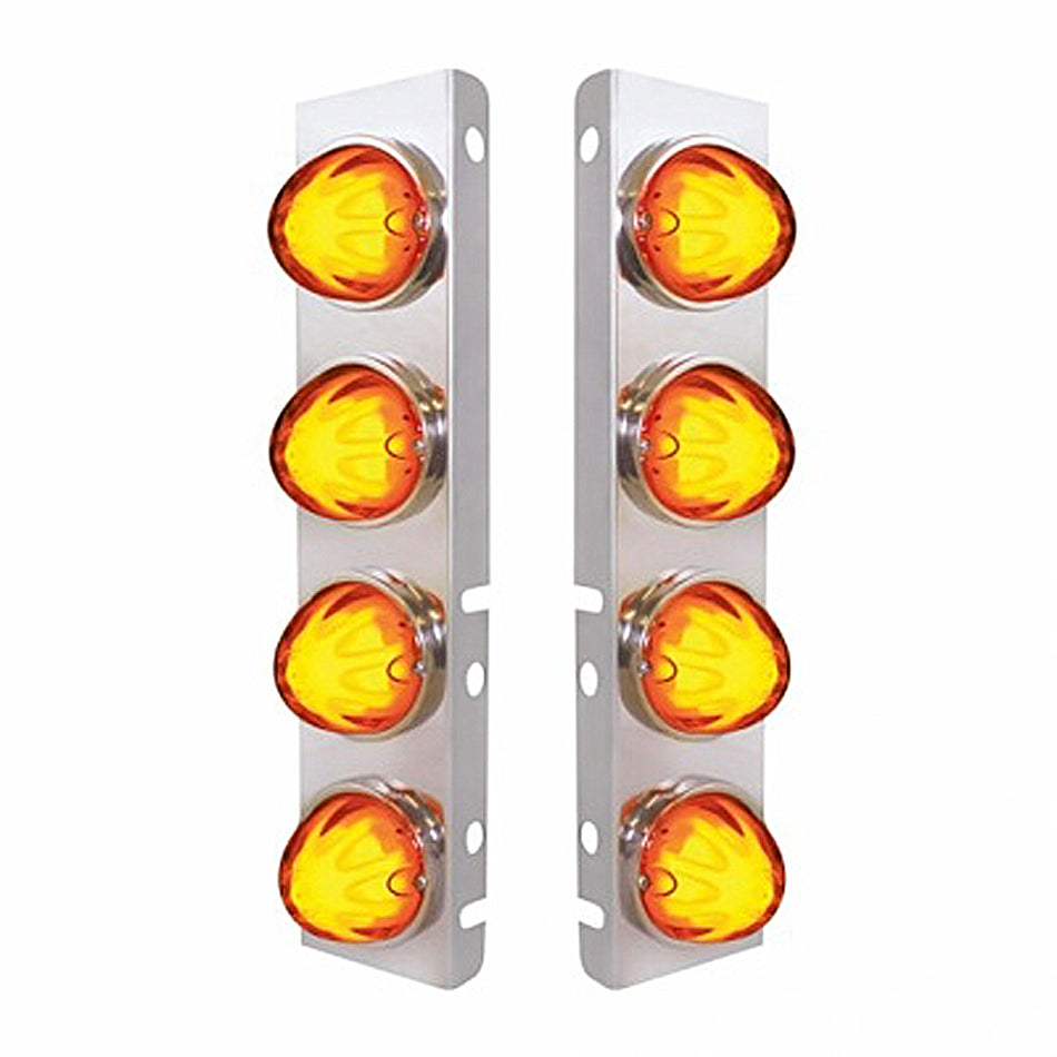 Stainless Steel Front Air Cleaner Bracket With 8 X 9 LED Watermelon GloLight For Peterbilt Bezel or Visor - Amber LEDs (Amber or Clear Lens)