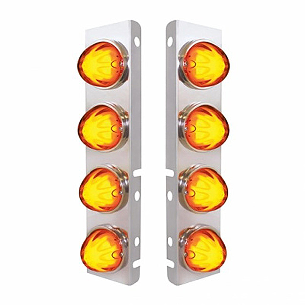 Stainless Steel Front Air Cleaner Bracket With 8 X 9 LED Watermelon GloLight For Peterbilt Bezel or Visor - Amber LEDs (Amber or Clear Lens)