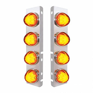 Stainless Steel Front Air Cleaner Bracket With 8 X 9 LED Watermelon GloLight For Peterbilt Bezel or Visor - Amber LEDs (Amber or Clear Lens)